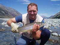 Trout hooked at the foot of the Southern Alps in New Zealand.